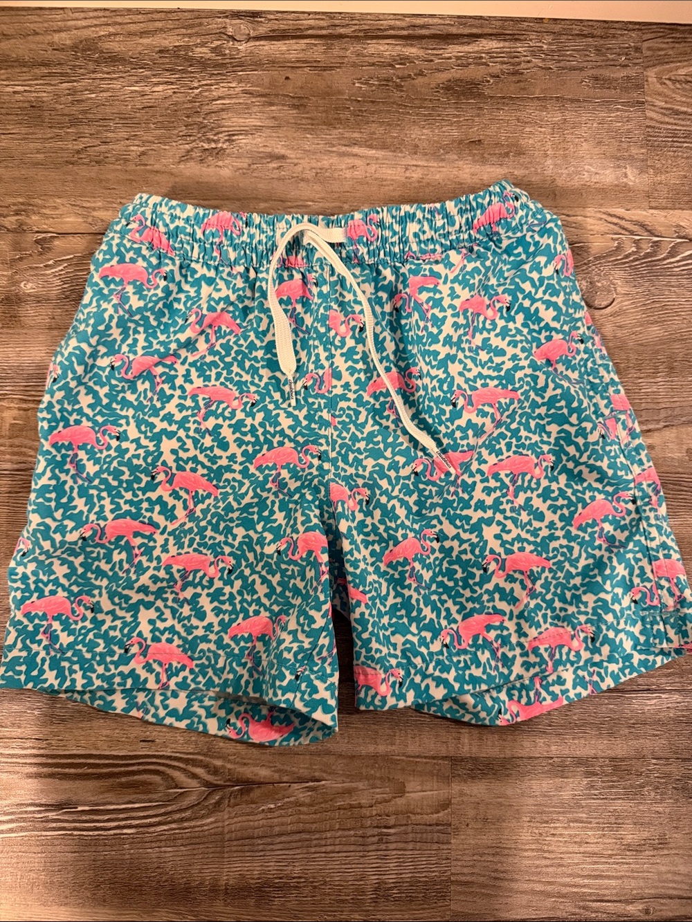 Turquoise Pink Flamingo Print Women's Drawstring Shorts